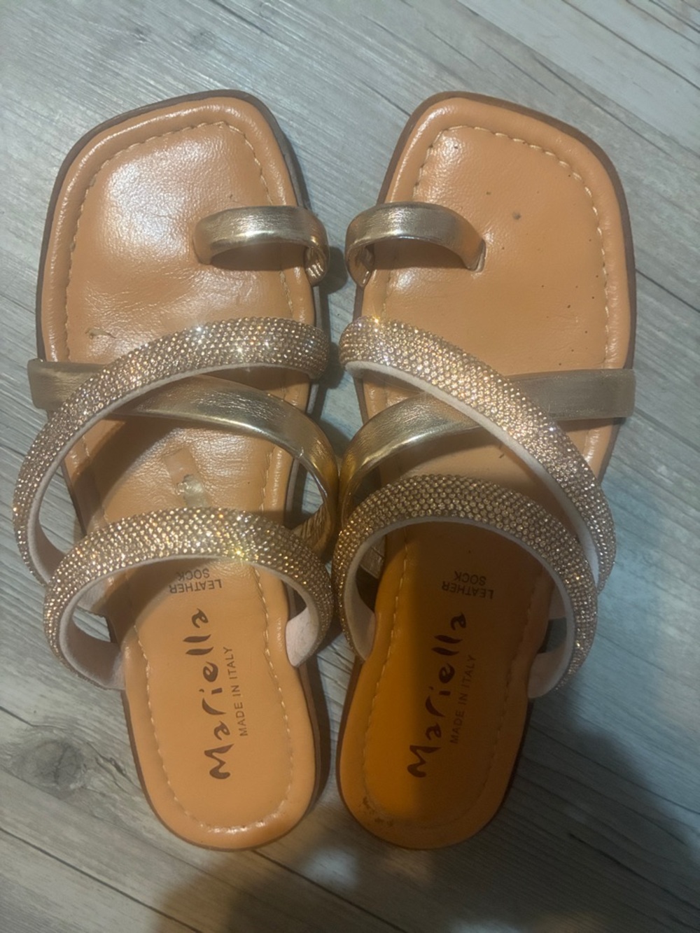 Ariella Metallic Gold Rhinestone Strappy Slide Sandals